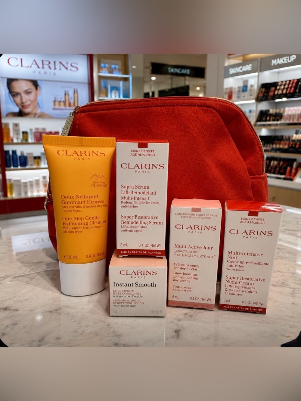 Clarins Skincare Collection with Red Pouch